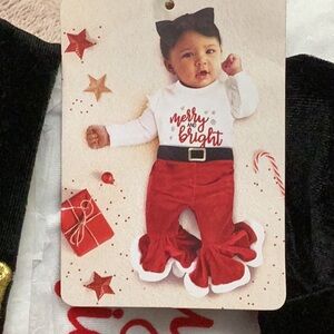 NWT Baby Essentials 3pc Girls Red & White Christmas Trumpet Leg Suit Size 3M